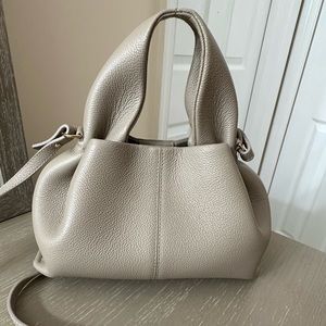 Polene numero neuf number nine purse bag mini taupe beige grey leather